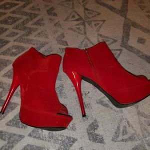 Platform Peep toe Heels, Red Booties